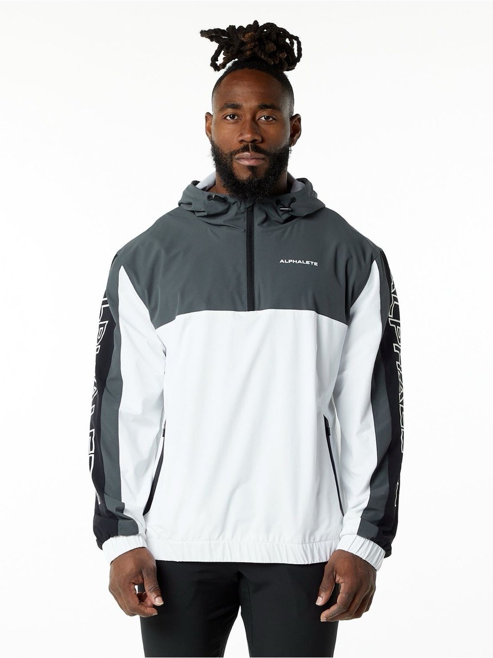 Alphalete Infinity Tech Jacket Size Small White Grey Windbreaker
